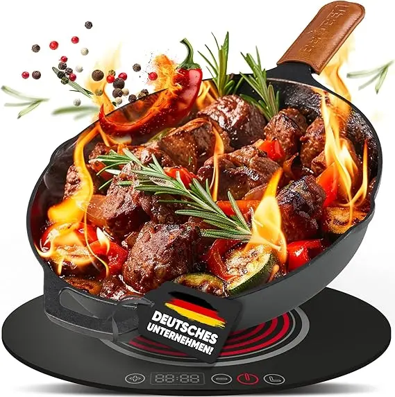 Tigaie fontă 30cm Ben la grătar – Rezistență și antiaderentă 1 Tigaie din fontă 30cm BBQ Ben grill cu inductie antiaderent rezistent