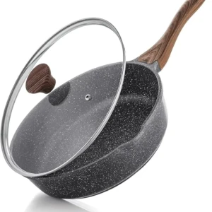 Tigaie antiaderentă granit SENSARTE, tigaie de sotat de 28 cm/4,8 litri cu capac, mâner care menține răcoarea, vas de gătit Chef Pan Healthy Stone, compatibil cu inducție