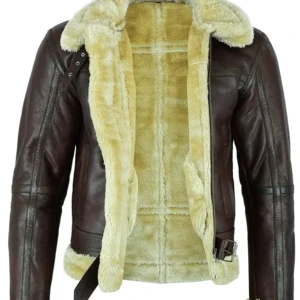 Cojoc din piele naturală de OAIE bărbătesc Leatherick, maro,marimea 2XL stil shearling, bomber vintage, model aviator