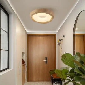 lustra moderna culoare lemn natural, rotundă, reglabilă intrerupator lumină de tavan plată D42 pentru dormitor, lampă de tavan tip nor pentru sufragerie, dormitor, camera copiilor [Clasa energetică F]