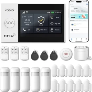 Sistem de securitate pentru casă LWOHSI, seturi de alarmă wireless WIFI/4G cu 24 de bucăți, alarmă antiefracție cu ecran tactil