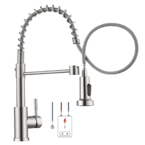 Robinet de bucătărie, baterie mixer pentru chiuvetă, rotație la 360°, cap de pulverizare extractibil, robinete de bucătărie cu o singură manetă, pulverizator cu 2 moduri, baterie de bucătărie cu arc, nichel periat cu fitinguri standard